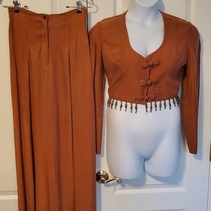 Vintage Sue Wong Pallazo Pants Set Medium in Rust